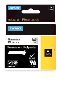 Dymo 622290 Rhino 34in X 18ft, Clear Permanent Poly Labels