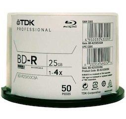 Tdk 49024 Blu-ray, Single Layer, 25gb, 4x, Write Once, 50pk Spindle