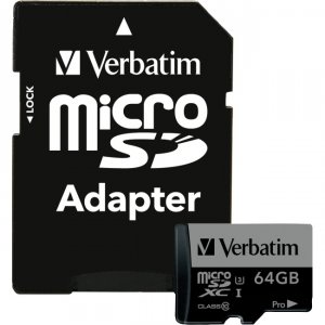 Verbatim 47042 64gb Pro 600x Microsdxc Memory Card With Adapter, Uhs-i