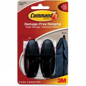 3m 17081BLK-ES Command Medium Designer Hooks - 2 Hooks - 8 Oz (226.8 G