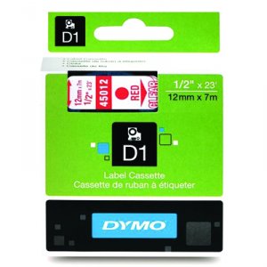 Dymo 45012 , D1 Labeling Tape, 12 X 23' Clear Tape, Red Print