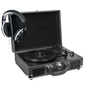 Innovative ITVS-550B-BK 3-speed Vintage Suitcase Turntable Wbuilt-in S