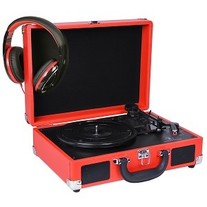 Innovative ITVS-550B-RD 3-speed Vintage Suitcase Turntable Wbuilt-in S