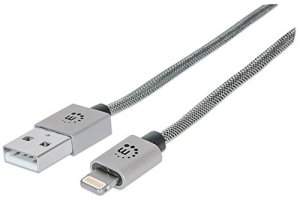 Manhattan 394338 Ilynk Metallic Silver 3ft Lightning Cable To Charge A