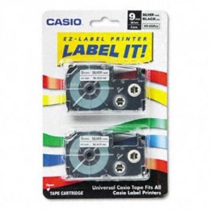 Casio XR9SR2S 9mm Black Ink Silver Tape 2pk