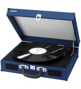 Jensen JEN-JTA-410-BLUE Portable 3-speed Turntable W Speakers