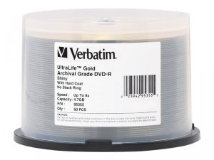 Verbatim 95355 Dvd-r, , 4.7gb, 16x, Ultralife Gold Shiny Archival Grad