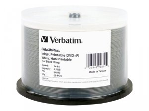 Verbatim 94812 Dvd+r, , 4.7gb, 8x, Datalifeplus White Inkjet, 50pk Spi