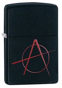 Zippo 20842 Black Matte Lighter With Red Anarchy Symbol