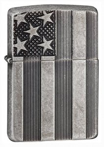 Zippo 28974 Us Flag Deep Carve Lighter - Antique Silver Plate