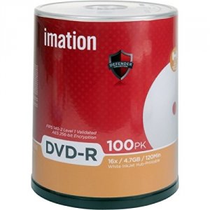 Imation 29909 Dvd-r, , 4.7gb, 16x, White Thermal Hub Printable, 100pk 