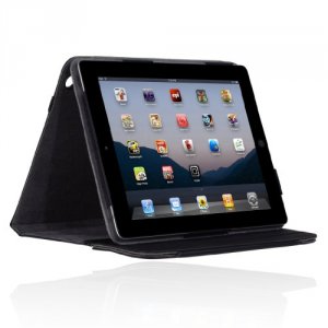 Ipio IPAD-204 Kickstand Ipad 2 Leather Case - Black With Light Gray Li