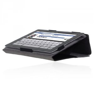 Ipio IPAD-204 Kickstand Ipad 2 Leather Case - Black With Light Gray Li