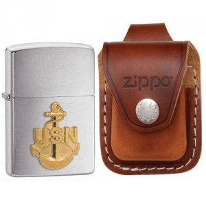 Zippo 280ANC Navy Anchor Emblem Windproof Lighter - Brushed Chrome