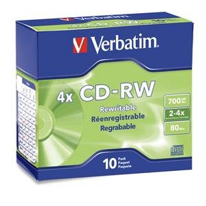 Verbatim 95170 Cd-rw, , 700mb, 2x-4x, Branded, 10pk Slim Case, Taa