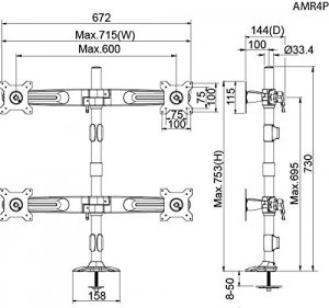 Amer AMR4P Quad Monitor Grommet Mount Supports Up To 4 Led Or Lcd Moni