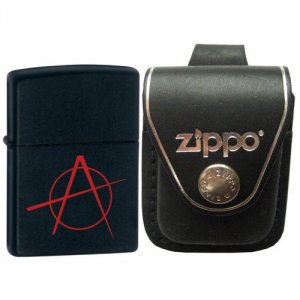 Zippo 20842 Black Matte Lighter With Red Anarchy Symbol