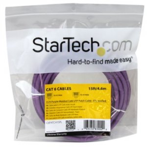 Startech C6PATCH15PL 15ft Cat6 Ethernet Cable - Purple Molded Gigabit 