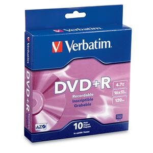 Verbatim 95032 Azo Dvd+r, , 4.7gb, 16x, Branded, 10pk Spindle Box, Taa