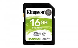 Kingston SDS/16GB Memory  16gb Sd Card Canvas Select 80mbs Read 10mbs 