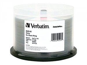 Verbatim 97281 Dvd-r, , 4.7gb, 16x, Vx Shiny Silver, 50pk Spindle, Taa