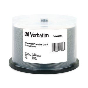 Verbatim 94938 Cd-r, , 700mb, 52x, Crystal Thermal Printable, 50pk Spi