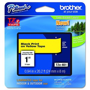 Brother TZE651 P-touch Tze 1 Laminated Tape Cartridge - 1 X 26 15 Ft L