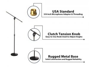 Pyle PMKS15 Universal Compact Base Mic Stand Adjustable   Extendable B