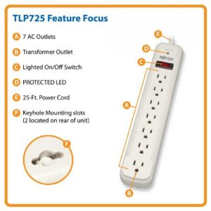 Tripp TLP725 Surge Protector Power Strip 120v 7 Outlet 25' Cord 1080 J