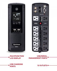 Cyberpower BRG1500AVRLCD 120v 12 5-15r Outlets 6ft Cord 2.1a Usb Rj45 