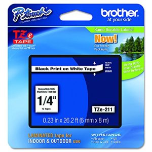 Brother TZE-211 P-touch Tze Laminated Tape Cartridges - 14 - White - 1