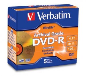 Verbatim 96320 Dvd-r, , 4.7gb, 16x, Ultralife Gold Archival Grade, 5pk