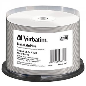 Verbatim 43754 Dvd+r Dl, , 8.5gb, 8x, Datalifeplus White Thermal Print