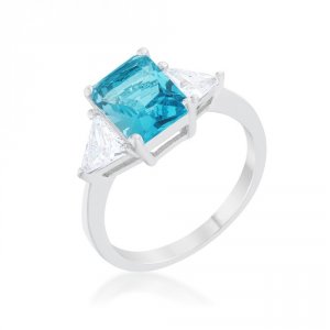 Icon J12118 Classic Blue Topa Rhodium Engagement Ring (size: 07) R0845