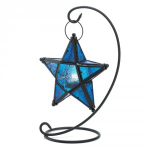 Gallery D1138 Blue Glass Star Lantern Stand 10001138