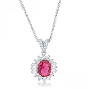 Icon J11843 Chrisalee 3.2ct Ruby Cz Rhodium Classic Drop Necklace P501