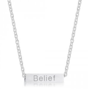 Icon J11860 Luck Rhodium Stainless Steel Bar Script Necklace N01314rv-