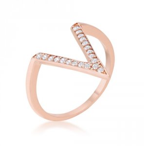 Icon J12237 Michelle 0.2ct Cz Rose Gold Delicate V-shape Ring (size: 0