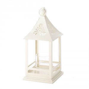 Gallery 10015409 Beautiful White Floral Cutout Lantern With Glass Hurr