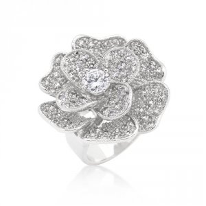 Icon J9264 Large Flower Cubic Zirconia Cocktail Ring (size: 05) R08292