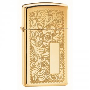 Zippo 1652B Venetian Slim Brass Lighter - Classic Design