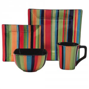 Gibson 91476.16 Elite Square 16pc Florid Stripes Dinnerware Set