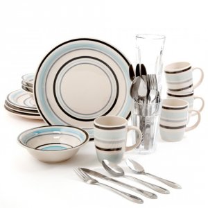 Gibson 91099.32 Home Deluxe Essentials 32pc Dinnerware Combo Set-blue