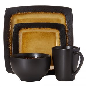 Gibson 92300.16 Ocean Paradise 16-piece Dinnerware Square Set, Amber