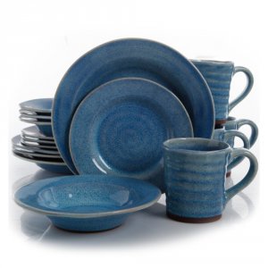 Gibson 94861.16 Elite Mariani 16 Piece Stoneware Dinnerware Set, Blue