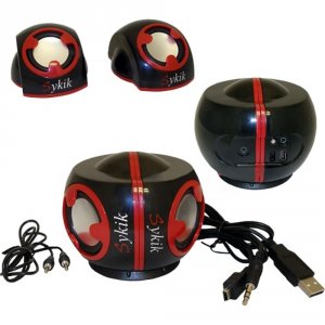 Sykik SP0226BR Buddies 2.0 Channel Multimedia Speaker System - Red  Bl