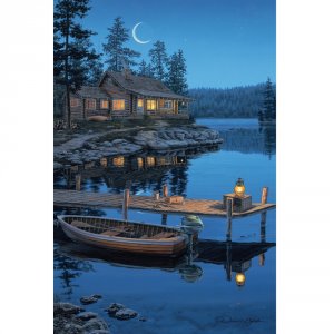 Rivers 1780 Led Wall Art - Crescent Moon Cabin 24inx16in