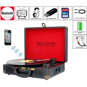 Boytone BT-101BK Bt-101b Bluetooth Turntable Briefcase Record Player A