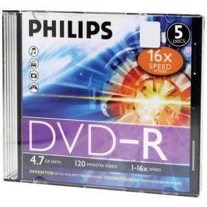 Philips DM4S6S05F/17 (r)  4.7gb 16x Dvd-rs With Slim Jewel Cases, 5 Pk