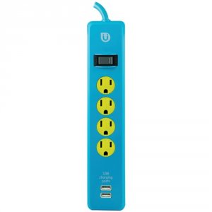 Uber 25117 (tm)  4-outlet Power Strip With 2 Usb Ports, 4ft Cord (blue